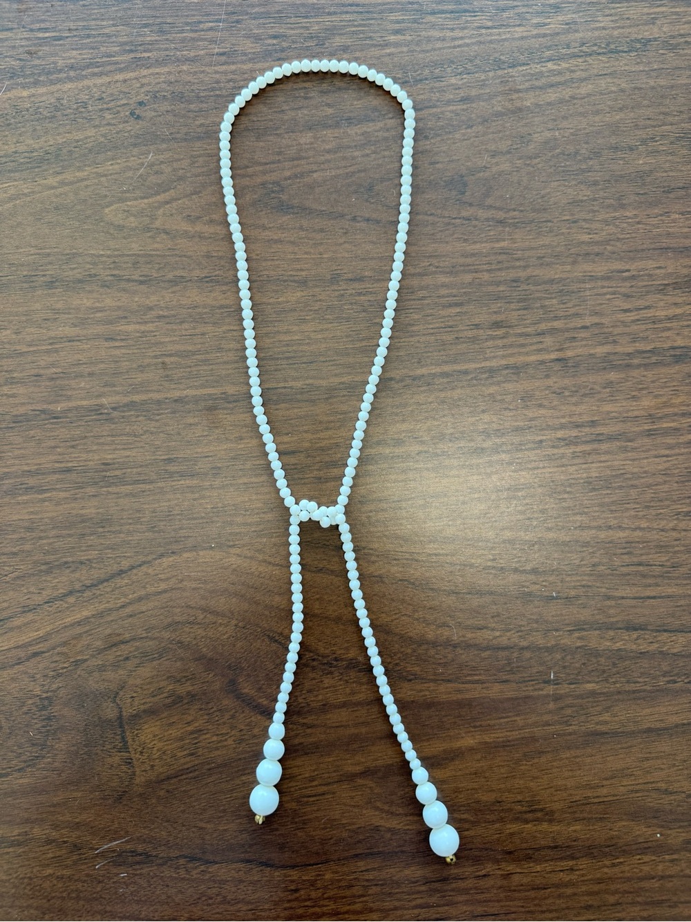 Vintage Milk Glass Beaded Lariat Necklace - Women Jewelry